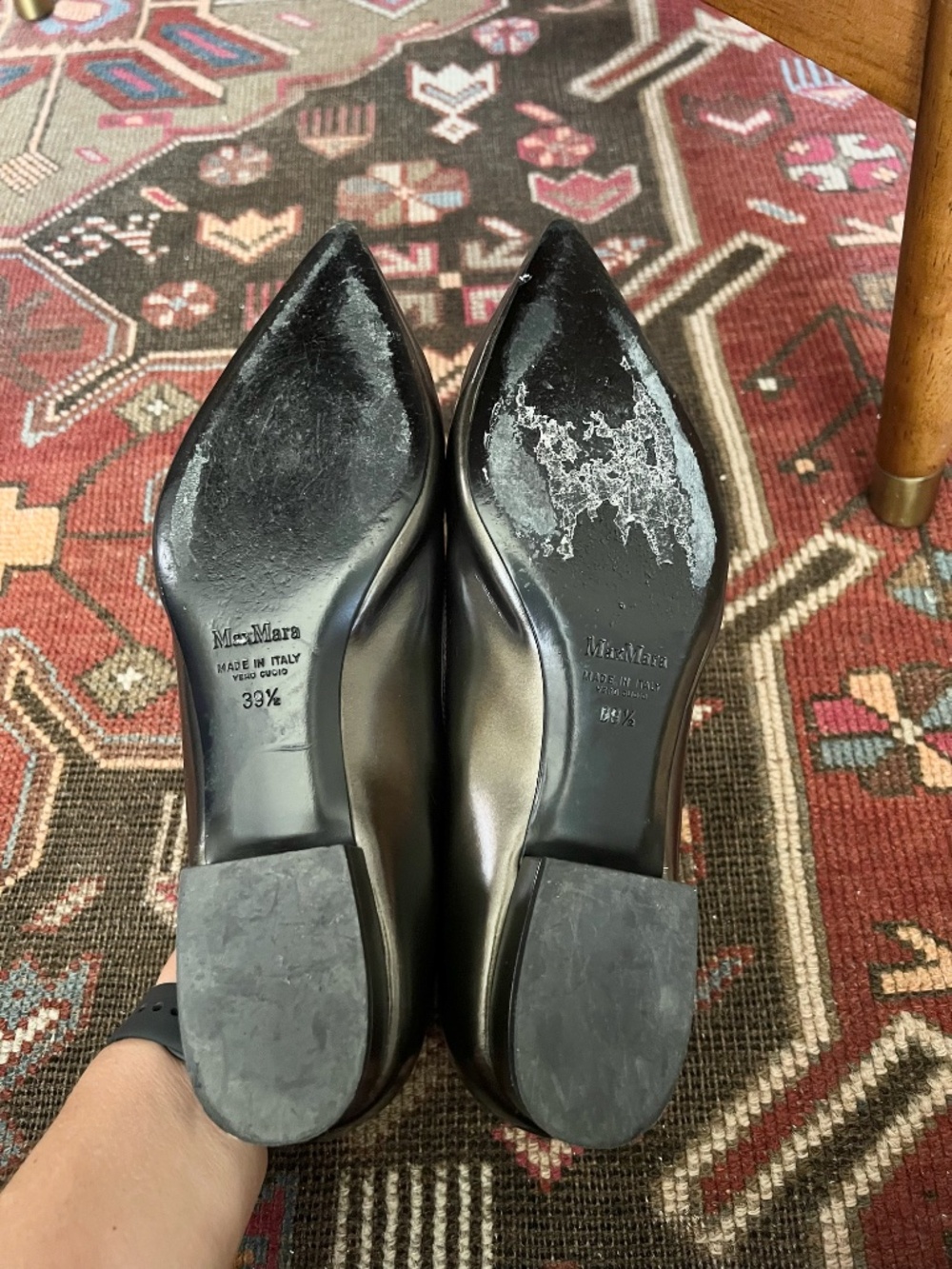 Max Mara Pewter Leather Pointed Toe Mary Jane Flats EU 39.5 - Picture 9 of 9